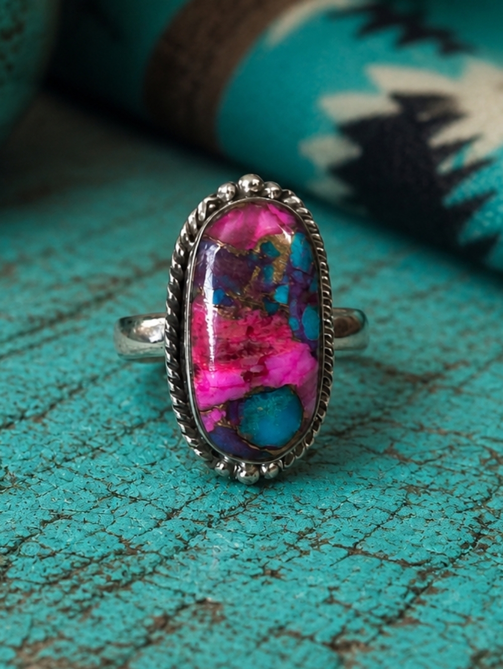 Maroon Turquoise Pink Ring Size 8